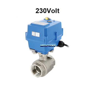 Electrically operated quick-closing stainless steel ball valve. wire 230VAC DC IP67