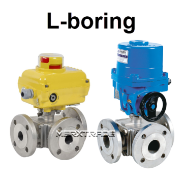 Kogelkraan 3weg L boring T boring roesvaststaal flenzen elektrische bediening 230Volt ball valve 3way stainless steel electric 785