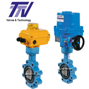 Vlinderklep LUG elektrisch aangedreven TTV IP67 GGG50 RVS NBR EPDM FKM Silicone Teflon butterfly valve LUG electric actuator SA NA 1160 1163