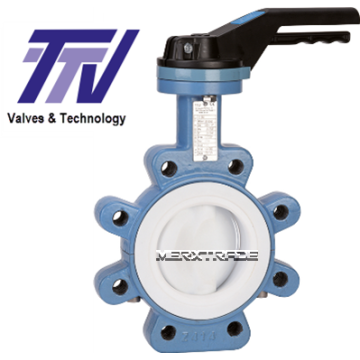 Vlinderklep lug type handgreep TTV GGG50 RVS Teflon PN16 PN10 butterfly valve lever excellence range stainless steel 1165