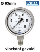 Buisveermanometer veiligheids type onderaansluiting glycerine RVS.1.4301/1.4404 Ø 63mm - 1/4''