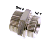 Dubbelnippel buitendraad BSPP x NPT Stainless steel 1.4408 PN40