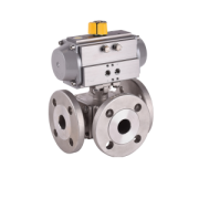 Ball valve 3-way L-bore pneumatic RES single spring-act Stainless.Steel -PN16