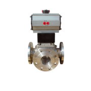 Ball valve 3-way L-bore pneumatic ASR single spring-act Stainless.Steel -PN16