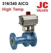 Ball valve JC High Temp flanged pneumatic double act F1- 2 piece body Steel/St.St./PTFE PN16/40