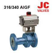 Ball valve JC flanged pneumatic spring-return F1- 2 piece body Steel/St.St./PTFE PN16/40