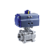 Ball valve 3-piece thread pneumatically double acting stainless.st - BSPP-PN63