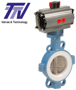 Butterfly valve wafertype pneumatic double acting excellence range GGG50/Stainless.st/Teflon PN10/16
