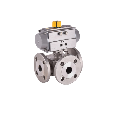 Ball valve 3 way stainless steel pneumatic double acting spring single acting modentic alphair actreg L-bore T-bore- haitima JC Ball valves Full bore