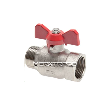 Kogelkraan vlinderhandle messing nikkel volle doorlaat binnen buiten draad BSPP globe valve T handle brass male female thread 5270029000