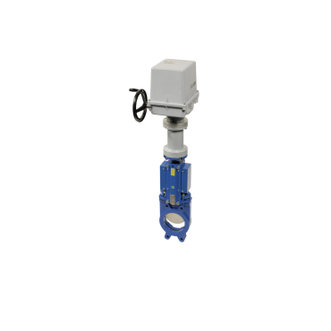 Plaatafsluiter elektrisch aangedreven 230V AC IP67 bidirectioneel gietijzer NBR zitting, orbinox, ebro, cmo meskantafsluiter, slurry, blubber, mest, pulp, zand, grind, cement afsluiters