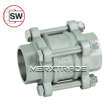 terugslagklep soklas inlas moflas roestvaststaal RVS driedelig keerklep check valve socket weld stainless steel inox 3piece