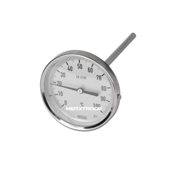 WIKA Bimetaal thermometer, meetbereik graden, Nauwkeurigheidsklasse, Bodemaansluiting thermometer, inzet RVS, eriks, econosto, sika, Meetbereik EN 13190, beschermbuis, IP65, IP66, IP67, model R, Ondermontage, S55 achtermontage, DAkkS kalibratie certificaa