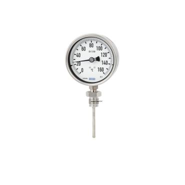 WIKA Bimetallic thermometer, mesuring range degrees, Accuracy class, Bottom connection thermometer, insert stainless steel, eriks, econosto, sika, Measuring range EN 13190, thermowell, IP65, IP66, IP67, model R, Lower mount, S55 back mount, DAkkS calibrat