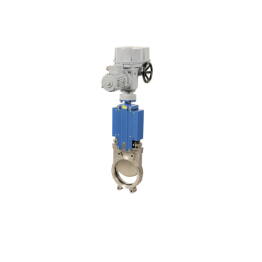 Knife gate valve Regada Auma electric actuated 230V AC IP67 unidirect thight CF8M stainless steel, Rotork, CMO, Orbinox, webshop, sale online, 316 metal gasket